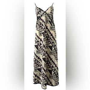 Viva Vena Adjustable Spaghetti Strap V-Neck Abstract Geometric Maxi Dress